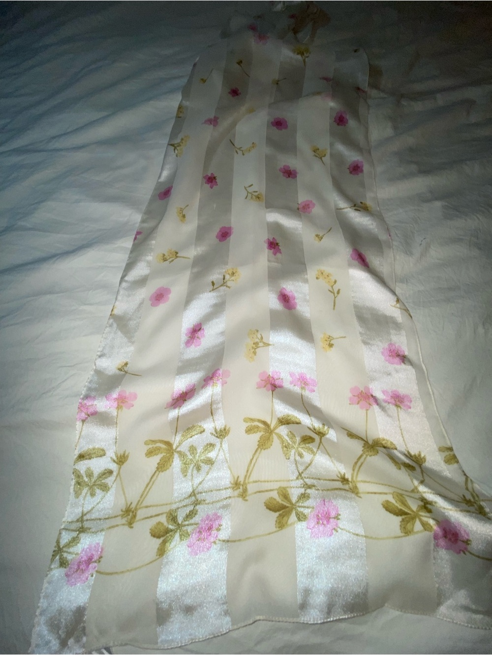 Floral Stripe Sheer Scarf - Cream with Pink and Gold Accents
